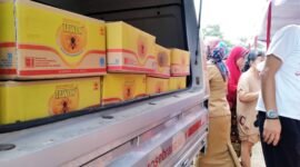 Distributor minyak goreng Bumi Waras menambah kembali pasokan minyak goreng Tawon sebanyak 500 liter di Pasar Murah Pemkot Bandarlampung, Senin (14/2). Foto: Netizenku.com 