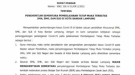 Tangkapan layar Surat Edaran Disdikbud Lampung Nomor: 800/328 /V.01/DP.2/2022 tertanggal 3 Februari 2022.