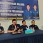 Ketua DPD Partai Nasdem Pesawaran M Nasir, yang juga Bacalon Wakil Bupati saat menggelar konferensi Pers di Kantor DPD Nasdem Pesawaran, Jumat (14/6/2024). (Soheh/NK)