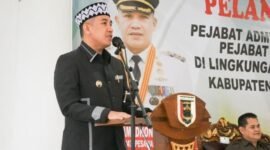 Bupati Pesawaran Dendi Ramadhona saat memberikan sambutan pada rotasi jabatan. (Soheh/NK)