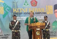 Ketua GP Ansor Addin Jauharudin saat membuka Konferwil PW Ansor Lampung di Asrama Haji Bandarlampung. (Foto: Ist) 