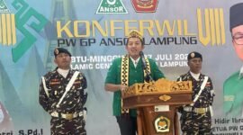 Ketua GP Ansor Addin Jauharudin saat membuka Konferwil PW Ansor Lampung di Asrama Haji Bandarlampung. (Foto: Ist) 