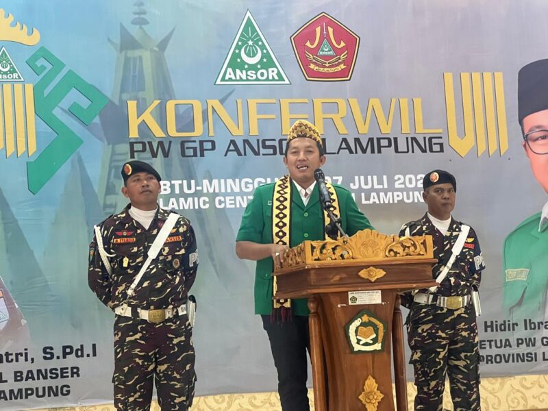 Ketua GP Ansor Addin Jauharudin saat membuka Konferwil PW Ansor Lampung di Asrama Haji Bandarlampung. (Foto: Ist) 