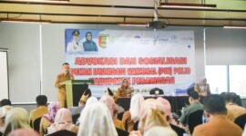 Sekretaris Kabupaten Pesawaran Wildan, saat membuka Advokasi Sosialisasi dan Koordinasi Lintas Sektor Pelaksanaan PIN Polio di Kabupaten setempat di Hotel Kryad Bandarlampung, Selasa (16/7/2024). (Soheh/NK)