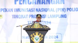 Pj Gubernur Lampung ketika menyampaikan sambutan. (Foto: Diskominfotik) 