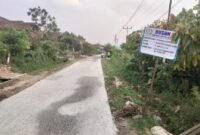 Plang pengerjaan jalan di Sungai Langka Pesawaran, dilakukan swadaya oleh masyarakat. (Soheh/NK)