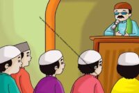 Ilustrasi anak sedang mendengarkan khutbah dari khatib Jumat. (Foto: Ebook anak) 