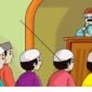 Ilustrasi anak sedang mendengarkan khutbah dari khatib Jumat. (Foto: Ebook anak) 