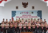 Foto bersama gerakan Pramuka pangkalan Rutan Kota Agung, Sabtu (10/8/2024) di Aula Lapas Kota Agung. (Rapik/NK)