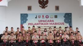 Foto bersama gerakan Pramuka pangkalan Rutan Kota Agung, Sabtu (10/8/2024) di Aula Lapas Kota Agung. (Rapik/NK)