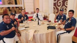 Waketum III KONI Lampung, Dr Yanuar Irawan (jaket putih) menghadiri Welcome Dinner yang digelar penjabat gubernur Sumatera Utara. (Ist/NK)