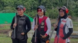 Adylia atlet menembak Lampung mendapat medali emas PON XXI Aceh-Sumut kelas Trap Women. (Ist/Nk)