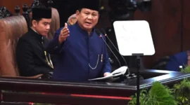 Presiden Prabowo Subianto menyampaikan pidato sesaat setelah dilantik di Gedung Nusantara, Kompleks Parlemen, Senayan, Jakarta, Minggu (20/10). ANTARA FOTO