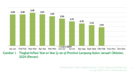 Grafis Tingkat Inflasi Year on Year (y-on-y) Provinsi Lampung bulan Januari-Oktober,
2024 (Persen)