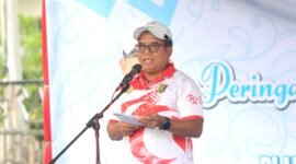 Pj Gubernur Lampung, Samsudin pada Acara Gebyar Peringatan Hari Ibu di Lapangan Korpri, Komplek Kantor Gubernur, Jum'at (27/12), Foto: Diskominfotik Provinsi Lampung.