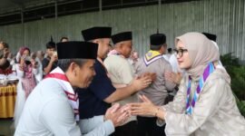 Jihan Nurlela bersama Anggota Gerakan Pramuka Lampung dalam acara Halalbihalal yang berlangsung di Aula D'Junjungan Cafe, Kabupaten Pesawaran, Sabtu (12/4/2025), Foto: Diskominfotik Provinsi Lampung.