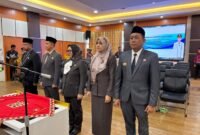 Pelantikan lima pejabat administrator di lingkungan Pemkab Tanggamus, Jumat (25/4/2025), Foto: Arj/NK.