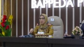 Kepala Bappeda Lampung Elvira Elvira Umihanni saat mengikuti acara Sinkronisasi RPJMD Provinsi Lampung dengan RPJMN untuk Mengakselerasi Program Prioritas Nasional Presiden Prabowo Subianto, Selasa (11/3/2025).