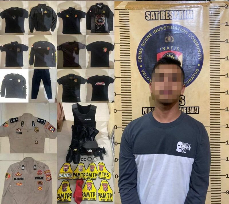 Polisi gadungan inisial IFY (22) beserta sejumlah barang bukti yang diamankan polisi. Foto: Arie/NK.
