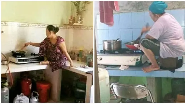 Potret Emak-Emak Masak Sambil Duduk. (Sumber: Instagram/ngumpulreceh/wkwkland_real)