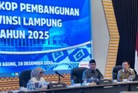 Gubernur Mirza didampingi Wakil Gubernur Jihan dan Sekdaprov Marindo saat pemaparan pembangunan infrastruktur jalan di Provinsi Lampung 2025.